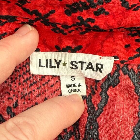Lily Star Red Snake Print Button-Up Blouse - Size Small - Picture 2 of 4